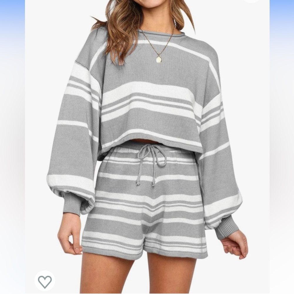 Gray and white sweater short set